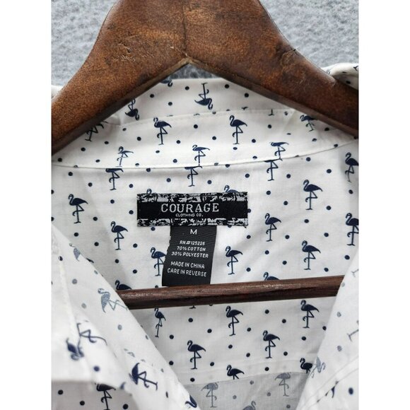 Courage Clothing Co. Mens White Long Sleeve Flamingo Print Shirt Size M Cotton/P - Picture 2 of 3